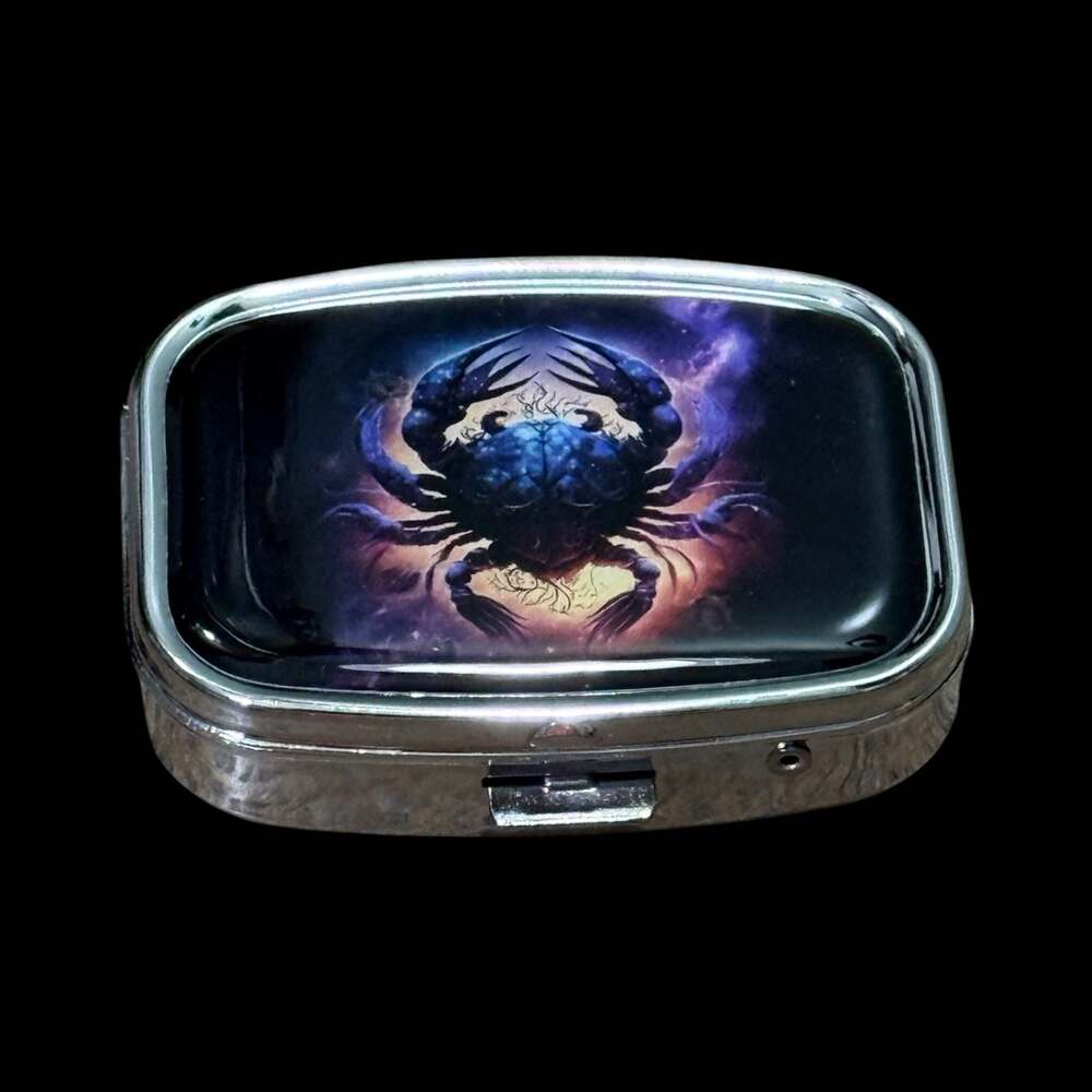Cute Zodiac Cancer Crab Portable Rectangle Metal Pill Organizer Case